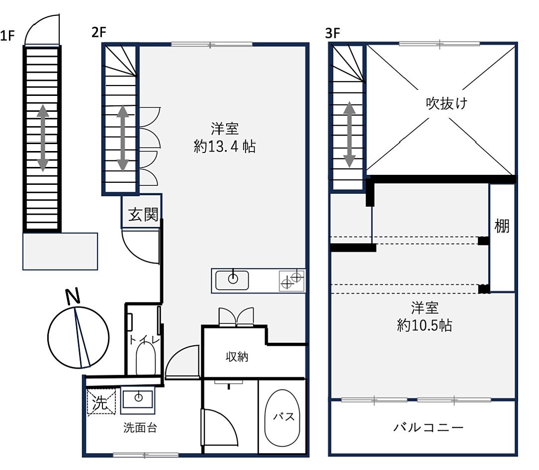 白を基調にしたスタイリッシュでデザイン性に富んだお部屋です。
リビングダイニングキッチンは２９．７９㎡、上階ロフト（最低高１．６８メートル）面積は２０．９０㎡、合計５０．６９㎡